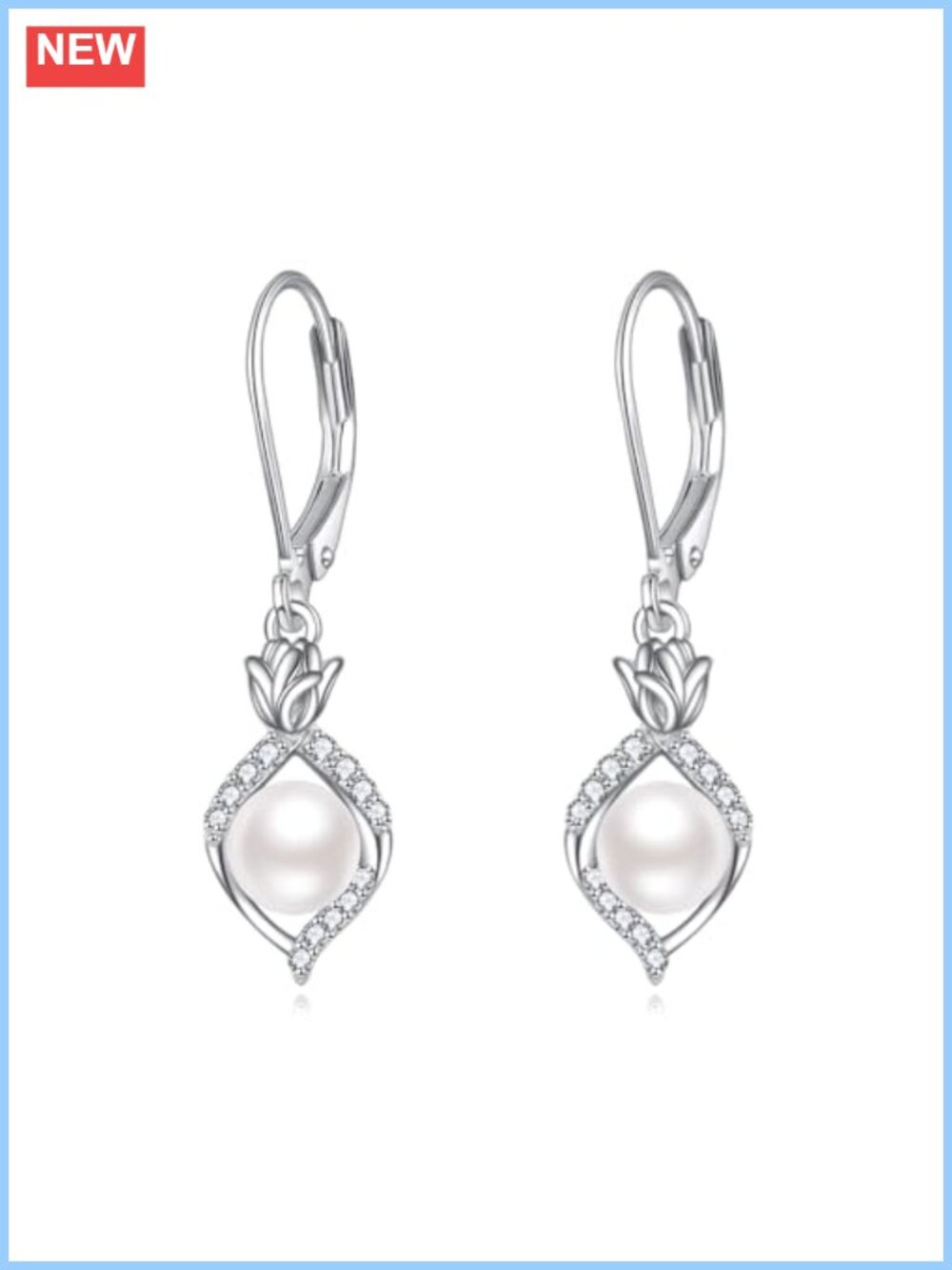 925 Sterling Silver Pearl Drop Dangle Leverback Earrings Women Wedding